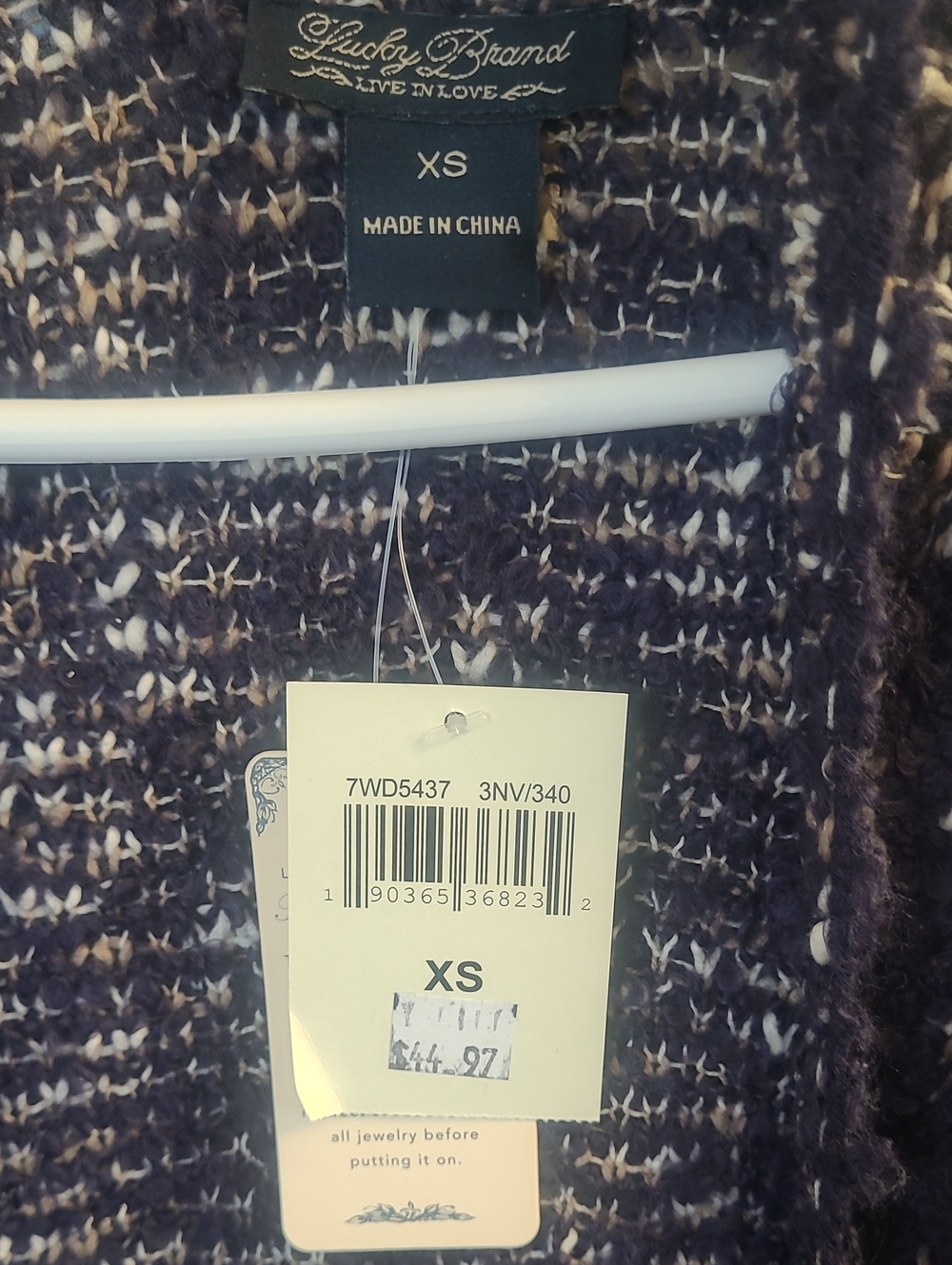 Lucky Brand Purple & White Knit Cardigan Sweater XS